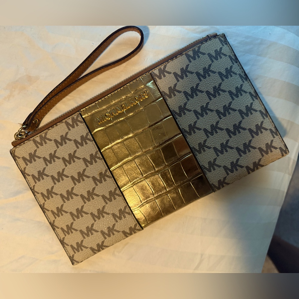 Michael Kors Gold and Brown Wristlet